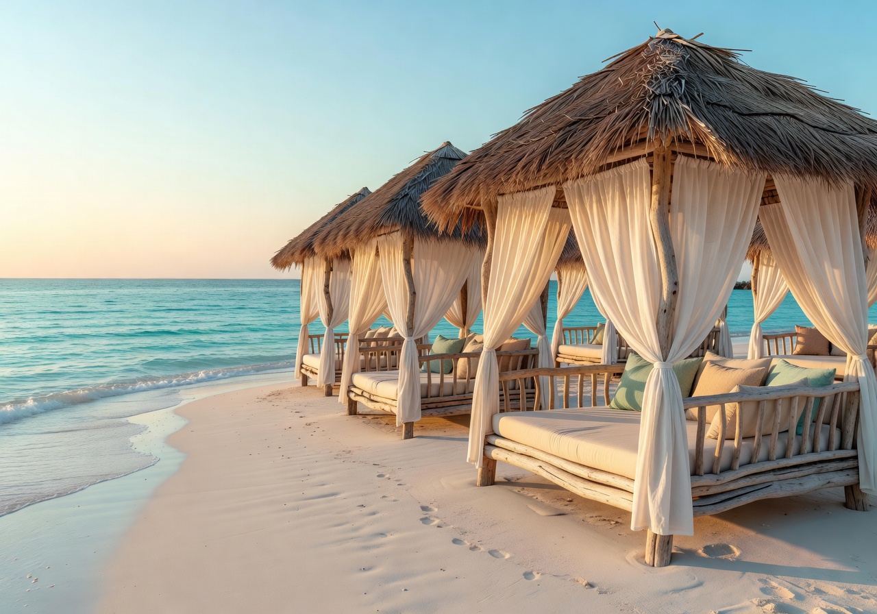 Beautiful beach cabanas by the sea