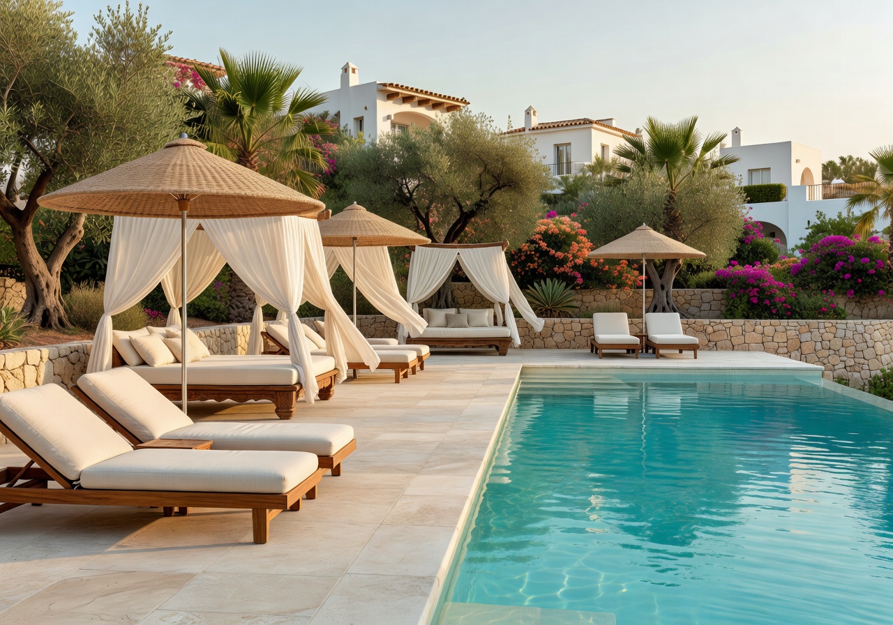 Ibiza tranquil resort luxury pool setup